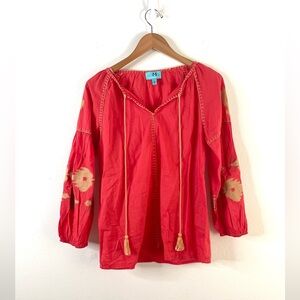 South Main Coral Embroidered Cotton Blouse‎ Small
